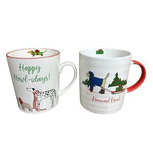 Prima Design Dog Lover Christmas Coffee Mug Cups Happy Howladays Set of 2 Large
